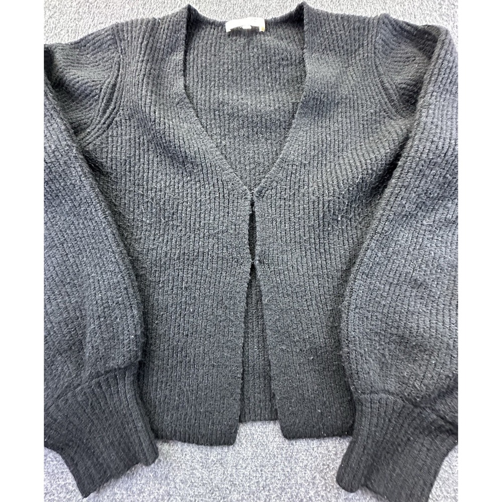 WAYF‎ Cardigan Womens Medium Black Sweater Cropped Hook Eye V Neck Long Sleeve